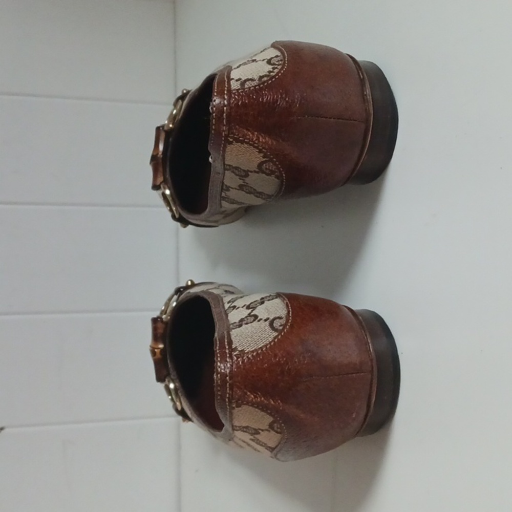 Gucci Tan Logo Canvas Flats In Box W Bamboo Bit. - Picture 4 of 7